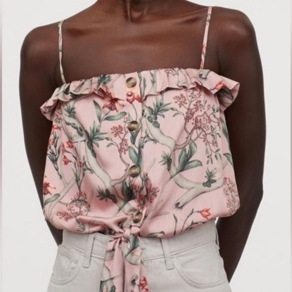 Floral Pink Tie-Front Tank Top